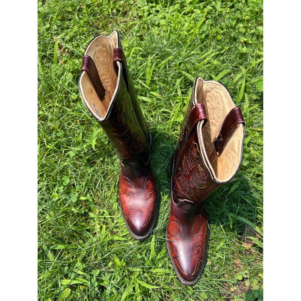 VTG 1950's Rainbow Flower Stitch Rodeo Cowboy Boots by Double H Sz 9D